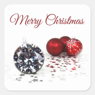 Elegant Diamond and Red Christmas Ornaments Square Sticker