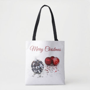 Elegant Diamond and Red Christmas Ornaments Tote Bag