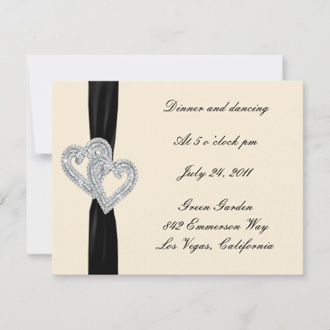Elegant Diamond Black Ribbon Reception Cards (Front)