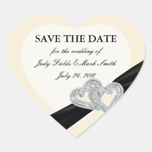 Elegant Diamond Black Ribbon Save The Date Sticker