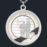 Elegant Diamond Black Ribbon Silver Round Necklace<br><div class="desc">Personalise this pretty necklace to have as wedding favours at your wedding reception or to have one yourself as a remembrance of your special day. This necklace is also the perfect gift for the bride at her bridal shower. Personalise by adding your photo, and changing the text in the fields...</div>