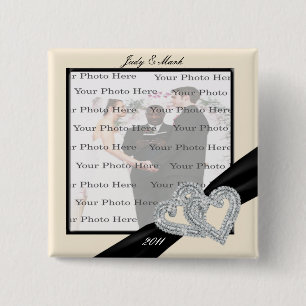 Elegant Diamond Black Ribbon Square Button