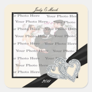 Elegant Diamond Black Ribbon Square Stickers