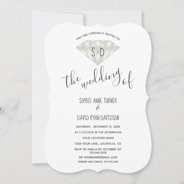 Elegant Diamond Calligraphy Wedding Invitation (Front)