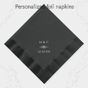 Elegant Diamond Couple's Monogram & Date Wedding Foil Napkins