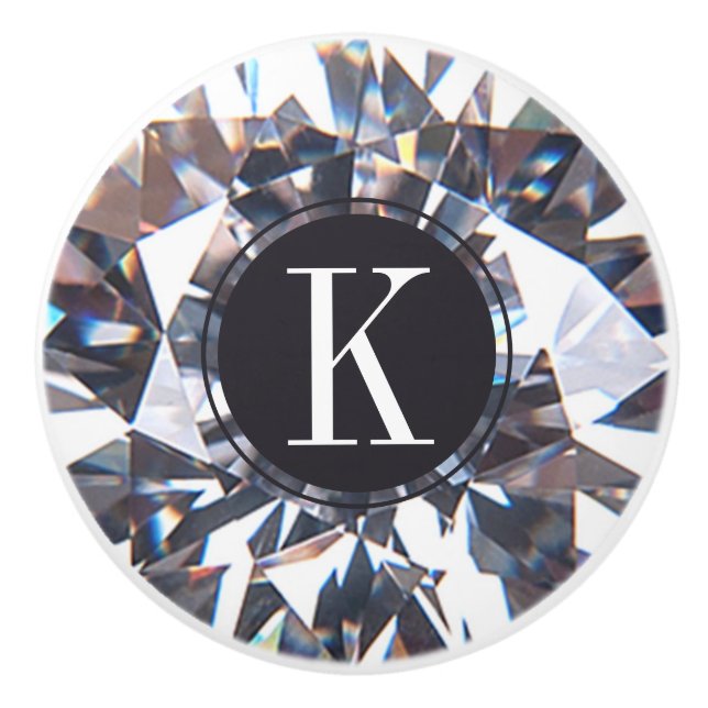 Elegant Diamond Crystal Monogram Ceramic Knob (Front)