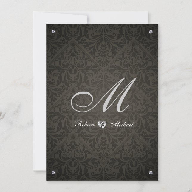 Elegant Diamond Damask Monogram Wedding Invites (Front)