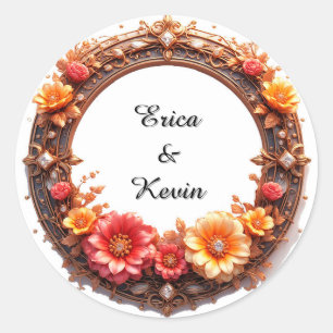 Elegant Diamond Floral Ring Wedding Frame Classic Round Sticker