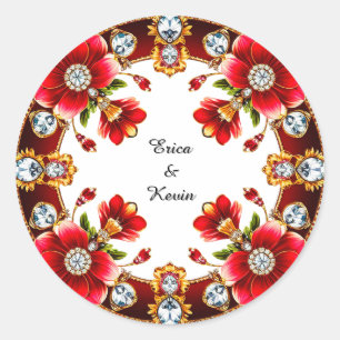 Elegant Diamond Floral Ring Wedding Frame Classic Round Sticker