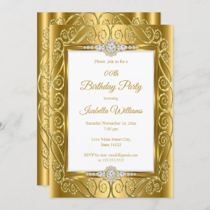 Elegant Diamond Gem Gold Birthday Party Invitation