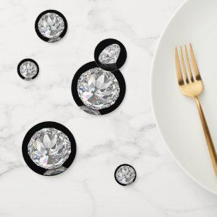Elegant Diamond Gemstone on Black Party Table Confetti