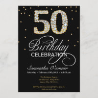 Elegant diamond gold black 50th birthday