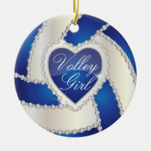 Elegant Diamond Heart Dark Blue Volleyball Ceramic Tree Decoration