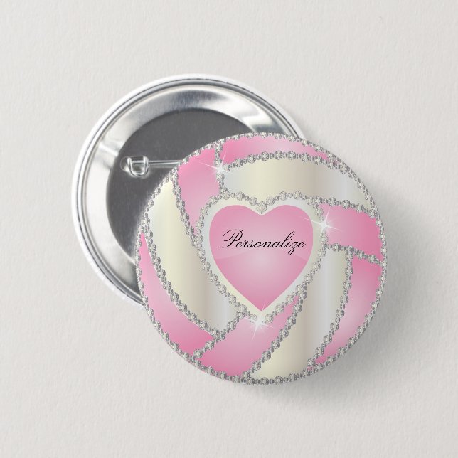 Elegant Diamond Heart Pink Volleyball 6 Cm Round Badge (Front & Back)