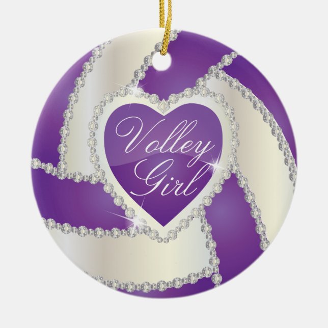Elegant Diamond Heart Purple Volleyball Ceramic Tree Decoration (Front)