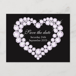 Elegant diamond heart save the date black & white announcement postcard