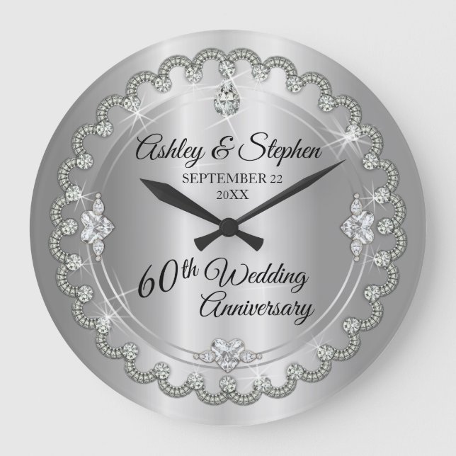 Elegant Diamond Jubilee 60th Wedding Anniversary Large Clock (Front)