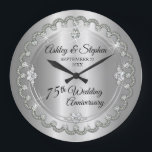 Elegant Diamond Jubilee 75th Wedding Anniversary<br><div class="desc">Opulent elegance frames this 75th wedding anniversary design in a unique scalloped diamond design with centre teardrop diamond with faux added sparkles on a silver coloured gradient. Original design by Holiday Hearts Designs (rights reserved). Please note that all embellishments are printed and are only made to appear as real as...</div>