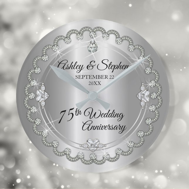 Elegant Diamond Jubilee 75th Wedding Anniversary Round Clock (Creator Uploaded)