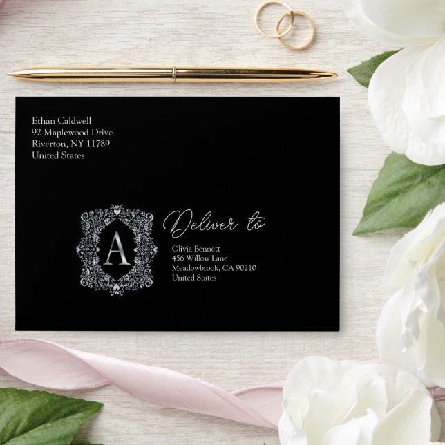 Elegant Diamond Monogram Letter A Envelope (Wedding)