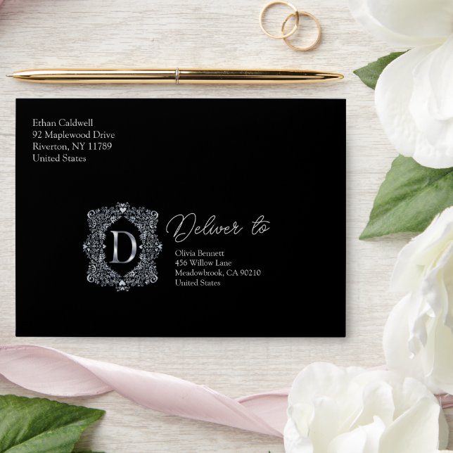Elegant Diamond Monogram Letter D Envelope (Wedding)
