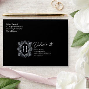 Elegant Diamond Monogram Letter H Envelope