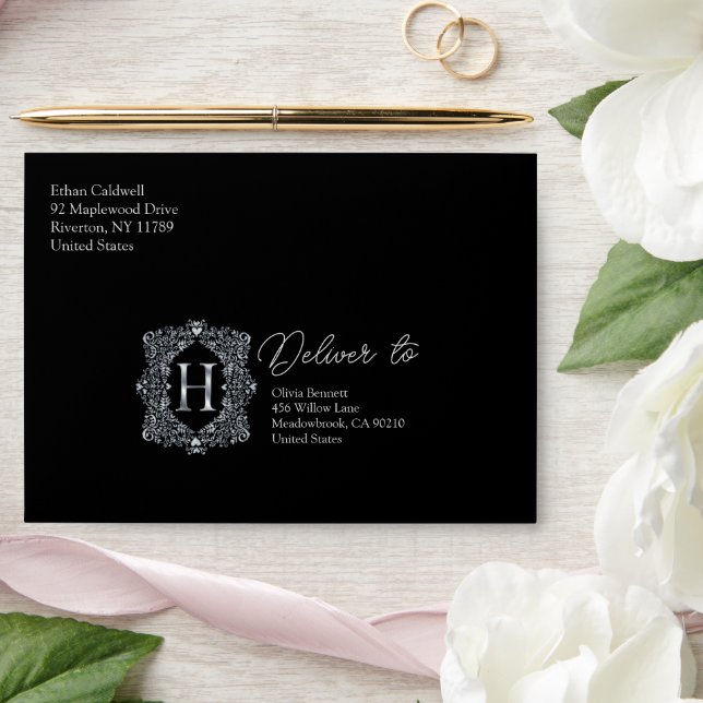 Elegant Diamond Monogram Letter H Envelope (Wedding)