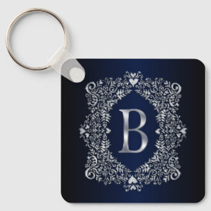Elegant Diamond Ornate Frame Initial B  Key Ring