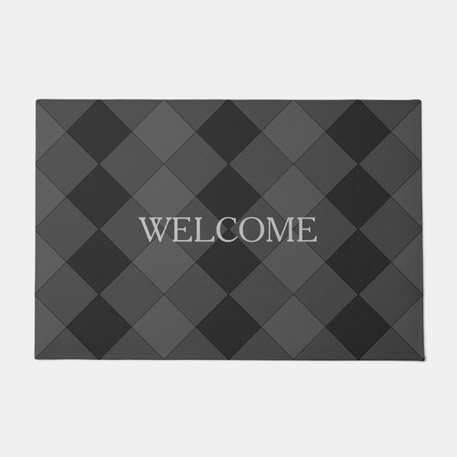 Elegant Diamond Pattern in Grey Shades Welcome Doormat (Front)