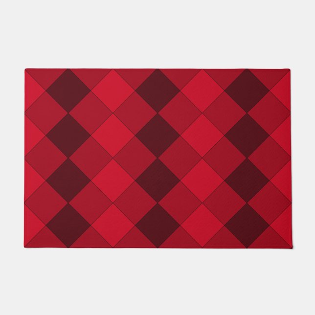 Elegant Diamond Pattern in Red Grey Shades Doormat (Front)