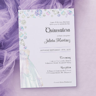 Elegant Diamond Princess Quinceanera and Mass Invitation
