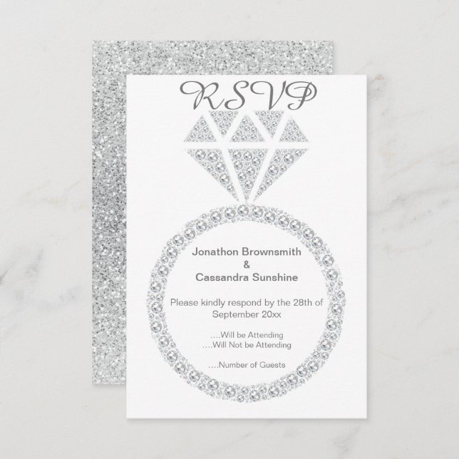 ELEGANT DIAMOND RING GLITTER RSVP  INVITATION (Front/Back)