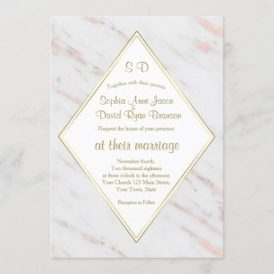 Elegant Diamond Rose Gold Marble Wedding Invitation