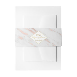 Elegant Diamond Rose Gold Marble Wedding Invitation Belly Band