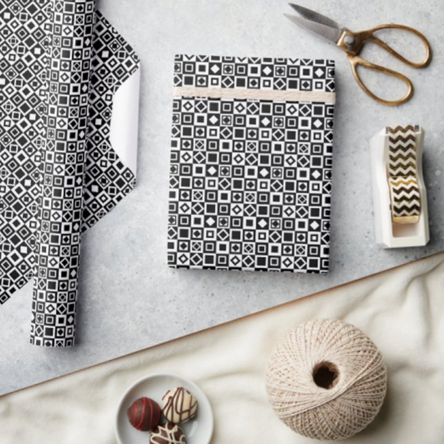 Elegant Diamond Square Black White  Wrapping Paper (Creator Uploaded)