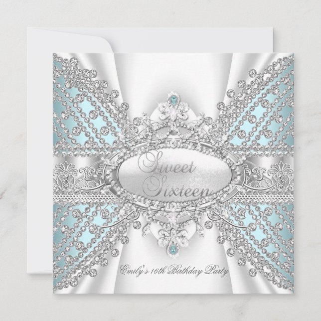 Elegant Diamond Teal Sweet 16 Sixteen Invitation (Front)