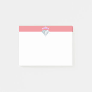 Elegant diamond & tiara on coral and white post-it notes