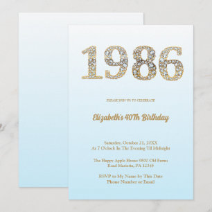 Elegant Diamond Year 1986 40th Birthday Party Invitation