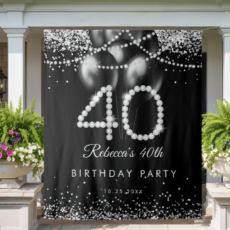 Elegant Diamonds 40th Birthday Party Backdrop Tapestry