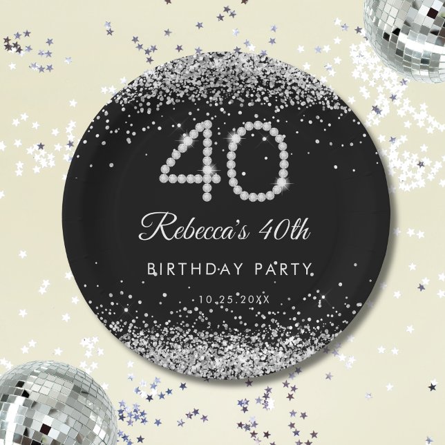 Elegant Diamonds 40th Birthday Party Paper Plate (Creator Uploaded)