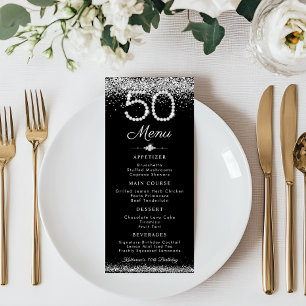 Elegant Diamonds 50th Birthday Dinner Flat Menu