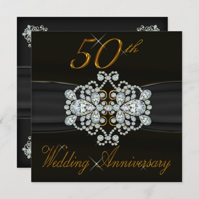 Elegant Diamonds 50th Gold Wedding Anniversary Invitation (Front/Back)