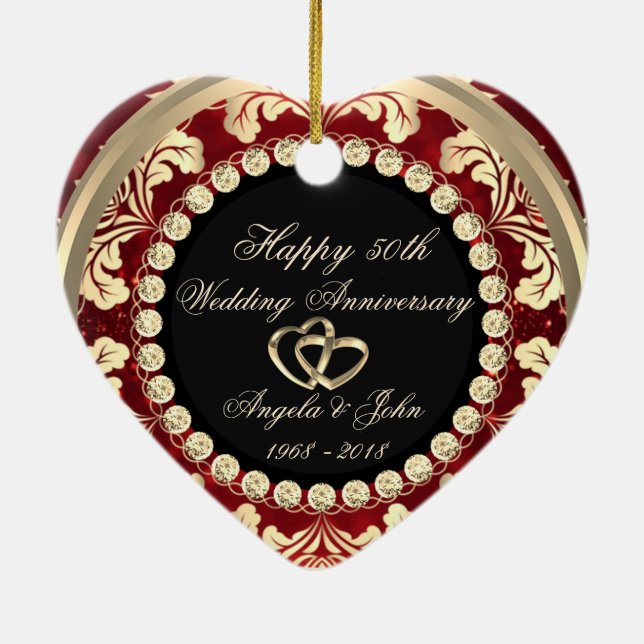 Elegant Diamonds 50th Wedding Anniversary Ceramic Tree Decoration (Back)