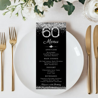 Elegant Diamonds 60th Birthday Dinner Flat Menu