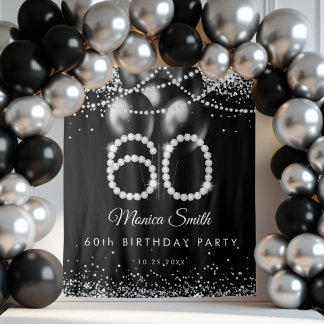 Elegant Diamonds 60th Birthday Party Backdrop Tapestry
