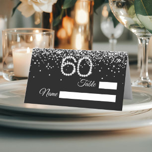 Elegant Diamonds 60th Birthday Party Place Card