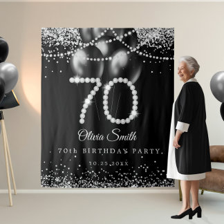 Elegant Diamonds 70th Birthday Party Backdrop Tapestry