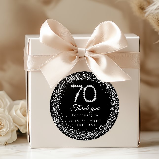 Elegant Diamonds 70th Birthday Thank you Sticker (Diamonds 70th birthday thank you stickers)