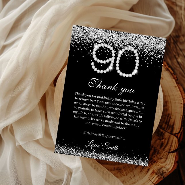 Elegant Diamonds 90th Birthday Thank you Card (Diamonds 90th Birthday Invitation)