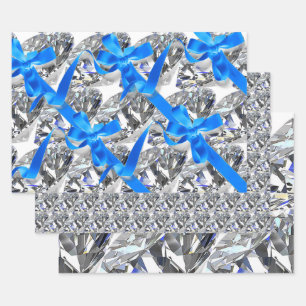 Elegant Diamonds and Blue Bows Wrapping Paper Sheet